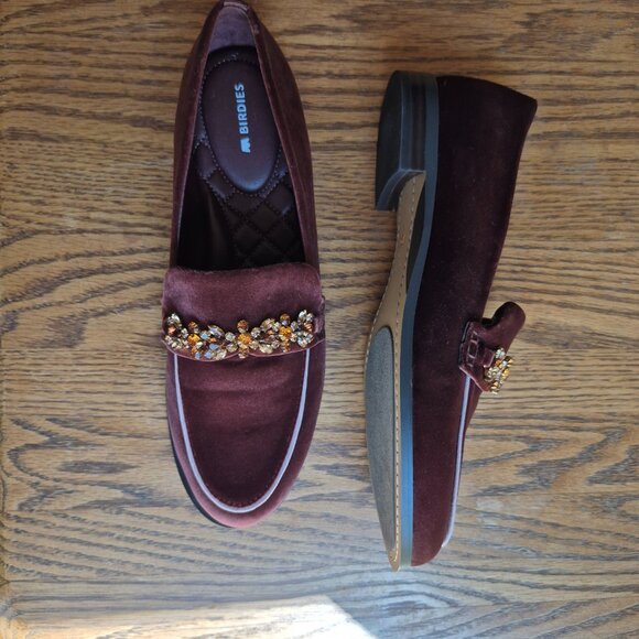 NWOB Birdies Brown Velvet Jeweled Smoking Loafer Size 9.5 - Picture 10 of 16